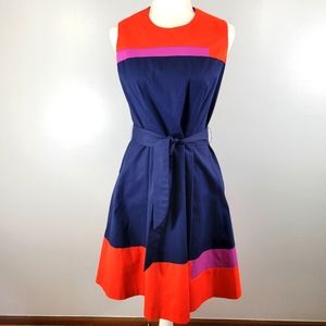 BOSS by Hugo Boss Hadesa colorblock belted sleeveless cotton fit flare dress